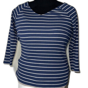 Chaps Women's Size XL Blue/White Stripped Long Sleeved Top 3/4 Sleeves